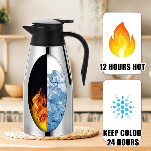 2 PCS 68 OZ Thermal Coffee Carafe Insulated Stainless Steel Pitcher - Image 3