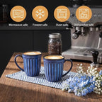 HASENSE 16oz Ceramic Coffee Mugs Set of 4, Vertical Stripe Mugs with Handle - Image 3