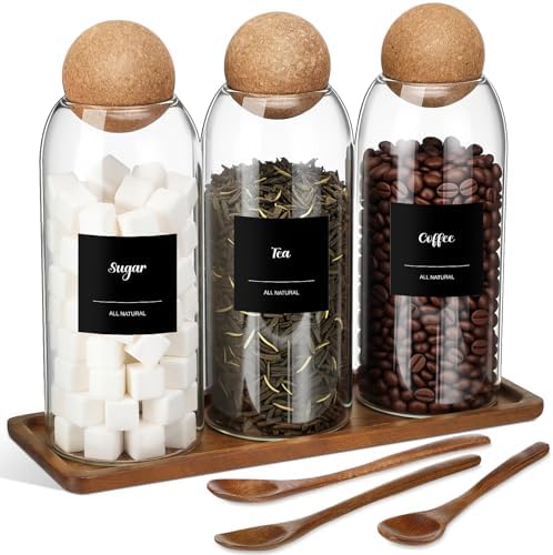 Suclain 3 Pcs Coffee Storage Jar with Ball Cork Lid Spoon, 41 oz by Suclain