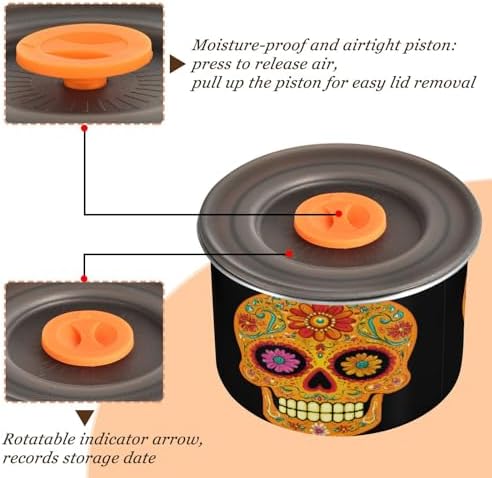 Stainless Steel Coffee Storage Containers with Airtight Lid, Sugar Skull Flower Mexican 17oz Food Storage Container Kitchen Canister for Tea, Coffee Beans, Ground, Sugar Storage - Image 4