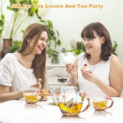 Lily Flower Enamel Glass Teapot - 46oz/1300ml, Floral Teapot With Removable Loose Tea Leaf Infuser - Image 5