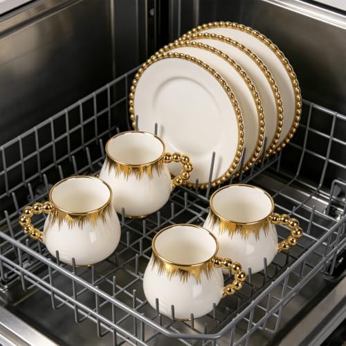 Ceramic Cappuccino Cups with Saucers & Spoons, Coffee Cups Set of 4 - Image 6