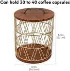 Gold Coffee Pod Holder Geometric V-Shape Wire Storage Basket with Wood Lid - Image 2