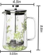 Glass French Press Coffee Maker 34oz, Embedded Dried Flower Double Wall Borosilicate Coffee Press, No Plastic, 4-Level Stainless Steel Filter for Tea & Cold Brew, Cute Decorative Design - Image 2