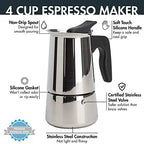 Primula Stainless Steel Stovetop Espresso Coffee Maker, 4-Cup, 3.5"D x 5"W x 7"H, Black Handle - Image 2