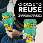 Ecoffee Cup 14oz (400ml) Van Gogh Reusable Coffee Cup – PLA Plant-Based Travel Mug with Silicone Lid, Melamine Free & Dishwasher Safe – Irises - Image 4