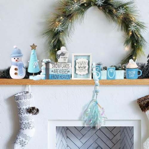 Winter Decorations for Home Office 8 PCS Snowman Tiered Tray Decor Set - Image 5