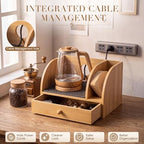 Geelin Bamboo Coffee Pour over Caddy, Wood Coffee Bar Station Organizer Stand with Drawer, Filter Holder and Heatproof Mat for Kitchen Counter Bar Home - Image 5