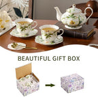 TATSUMI Country Roses Porcelain Tea Set, European Ceramic tea set for one or two,Vintage Style, For Women and Tea Parties (Green, 7 Pieces Set) - Image 3