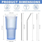 8 Pcs 20oz Acrylic Ribbed Tumblers with Lid and Straws Blue Plastic Reusable Iced Coffee Cups with Lid Unbreakable Vintage Ribbed Drinking Glasses Tumbler for Juice Smoothie Beverage with Clean Brush - Image 4