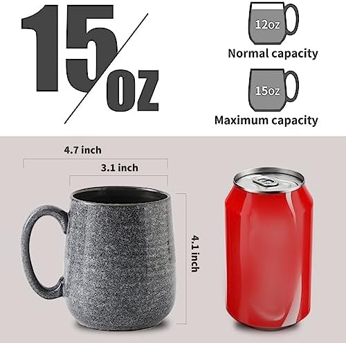 Hasense Dark Grey Coffee Mugs Set of 4, 12oz Ceramic Coffee Cups, Latte Mug with Large Handle for Coffee, Tea, Milk and Hot Cocoa,Easy Hold & Clean, Dishwasher & Microwave Safe - Image 3