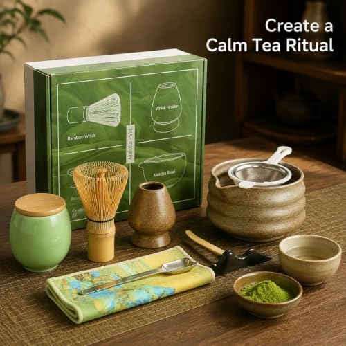 Ceramic Matcha Bowl Set with Bamboo Whisk, Japanese Tea Ceremony Gift - Image 4