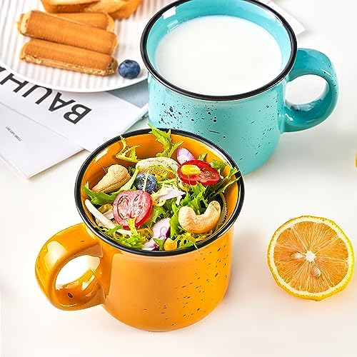 bestone Coffee Mugs Set of 4，16 oz Large Coffee Mugs, Ceramic Mugs with Handles,Salad,Noodles etc Coffee Mugs, Cups for Coffee Cereal Latte ，Microwave & Dishwasher safe，Yellow - Image 4