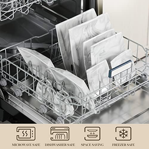 MALACASA Dinnerware Sets, 30 Piece Porcelain Plates and Bowls Sets for 6, Square Dish Set with Dinner Plates Set, Cup and Saucer, Modern Dishware Dishes Microwave Safe, Marble Grey, Series Blance - Image 4