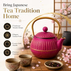 WD Lifestyle Cast Iron Teapot, Fuchsia, Japanese Style Tea Kettle with Stainless Steel Infuser, Enameled Interior, Ergonomic Gold Handle, Heavy Duty Tetsubin Tea Pot for Loose Leaf Tea 16 Oz - Image 2