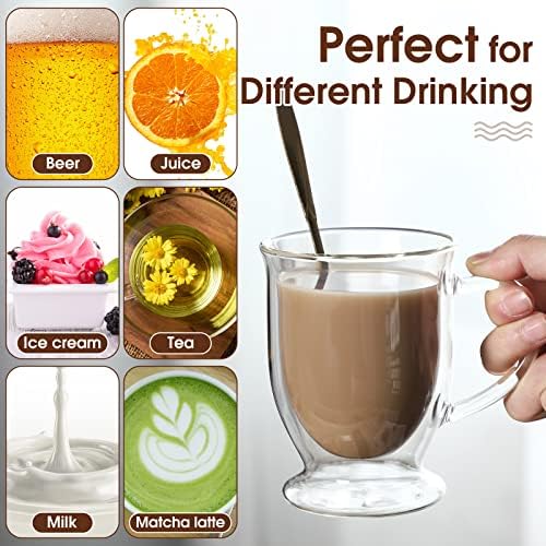 Gejoy 6 Sets Double Wall Glass Coffee Mugs with Spoon Insulated Clear Coffee Mug with Handle Borosilicate Glass Coffee Cups Latte Cup for Cappuccino, Tea, Latte, Espresso, Hot Beverage(16 OZ) - Image 5