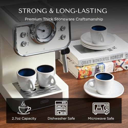 Bacimi® Espresso Cups and Saucers Set of 4 – 2.7oz Thick Barista Style Stoneware Cups - Blue Glaze Classic Italian Design - Ceramic Cups For Espresso, Macchiato, Doppio – Dishwasher & Microwave Safe - Image 3