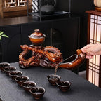 Ceramic Teapot with Infuser Chinese Gongfu Tea Set, 8 Cups, Semi Automatic Dragon Design for Loose Leaf Tea - Image 6