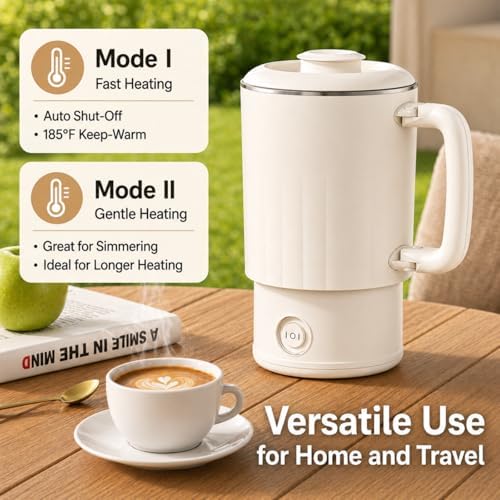 Small Electric Kettle, 0.6L Foldable Travel Kettle, Stainless Steel Inner Dual Heating Modes, Compact Hot Water Kettle for Travel, Camping, Office - Image 3