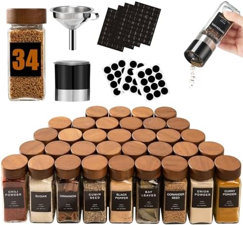 Yangbaga Glass Spice Jars with Labels, 34pcs 4oz Seasoning Organizer Jars by Hanber