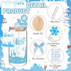 Vesici 6 Set Christmas Glasses Cups 16 oz Winter Drink Cup with Lid Straw and Stopper Can Shaped Beer Tumbler Xmas Appreciation Gifts with Cards and Bow for Women Birthday Party Favor(Wonderland) - Image 4