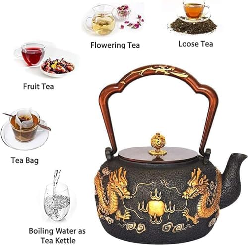 Stovetop Cast Iron Tea Kettle, Large Japanese Teapot Kettle Dragon with Handle for Wood Stove Induction Cooker and Gas Stove Stainless Steel Tea Kettle/15 - Image 5