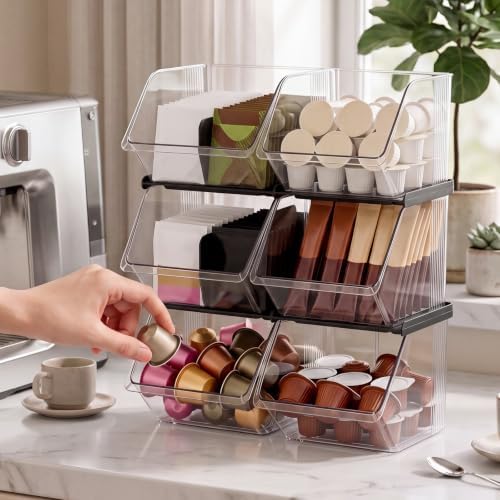 6 Pcs Stackable Plastic Storage Bins, Open Front, Black - Image 3