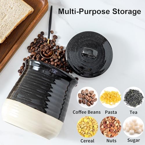 Ceramic Food Storage Jar,Coffee Canister for Countertop with Lids Airtight,Large Flour,Spices,Beans,Rice and Candies Containers for Kitchen and Home,Farmhouse Kitchen Decor,35 OZ Black - Image 3