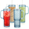 20 oz Blue Glass Tumbler with Lid and Straw, Glass Iced Coffee Cups, Spill-proof Glasses Tumbler with Handle, Hobnail Glasses Drinking Set of 4, Vintage Glassware for Cocktail, Smoothies by Unknown