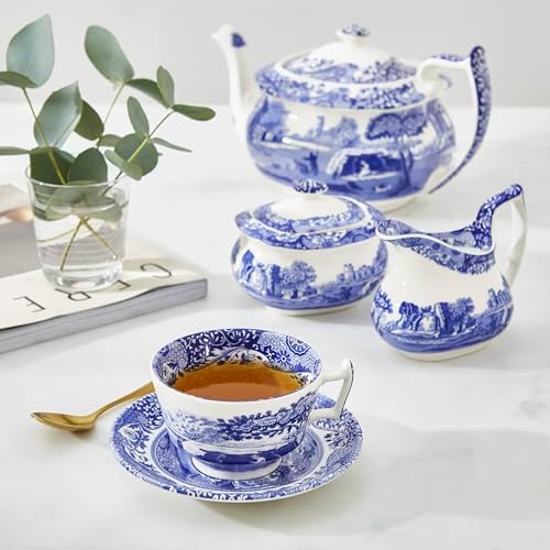 Spode Blue Italian Teacup and Saucer, Set of 4 - Image 6