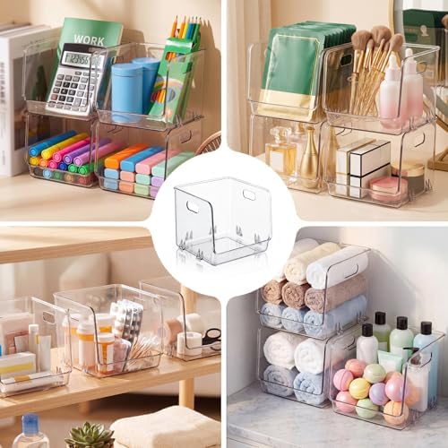 6 Pcs Clear Plastic Storage Bins Stackable Pantry Organizer - Image 6
