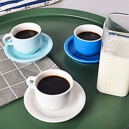 Sweejar Porcelain Espresso Cup & Saucer Set, Stackable Demitasse Cups with Metal Stand, 2.5 OZ for Latte,Coffee,Cafe Mocha,Tea, Set of 6(Blue) - Image 5