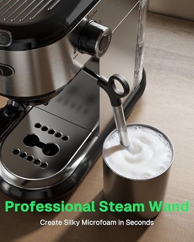 HBN 20 Bar Espresso Machine with Milk Frother, Compact Espresso Maker for Ground Coffee, Stainless Steel Coffee Machine with Steam Wand & 34oz Removable Water Tank, 1450W for Home & Office - Image 4