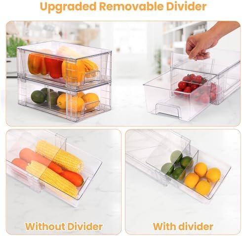 6 Pack Stackable Storage Drawers,Plastic Organizers Bins, Drawers Storage with Handles and Movable Dividers for Organization and Storage in Fridge,Bathroom, Pantry, Kitchen Cabinets, Under Sink - Image 7