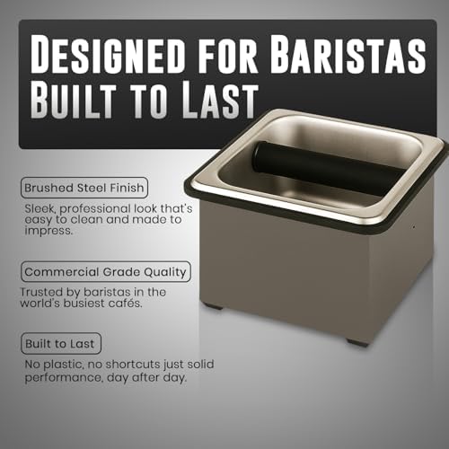 Rattleware Stainless Steel Espresso Knock Box with Rubber Bar 6x5.5x4in - Image 3