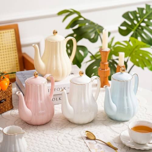 Agyiuns Tea Pot, Porcelain Teapot 37oz，tea pots for tea party，Tea Infuser Pots for Blooming loose Leaf Tea(White) - Image 7