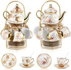 Zhehao 40 Pcs Porcelain Tea Set for Adult, with Metal Holder, Vibrant by Zhehao
