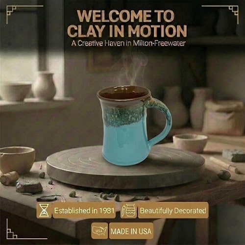 Clay in Motion Handmade Ceramic Mug 24 oz, Large Coffee Mug, Hand Painted Stoneware, Dishwasher Microwave & Oven Safe, Lead-Free, Made in USA Since 1981 (Ocean Tide) - Image 5