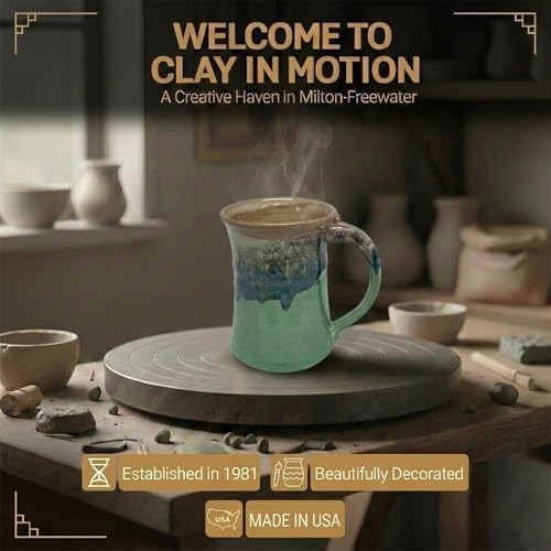 Clay in Motion Handmade Ceramic Mug 24 oz, Large Coffee Mug, Hand Painted Stoneware, Dishwasher Microwave & Oven Safe, Lead-Free, Made in USA Since 1981 (Mountain Meadow) - Image 5