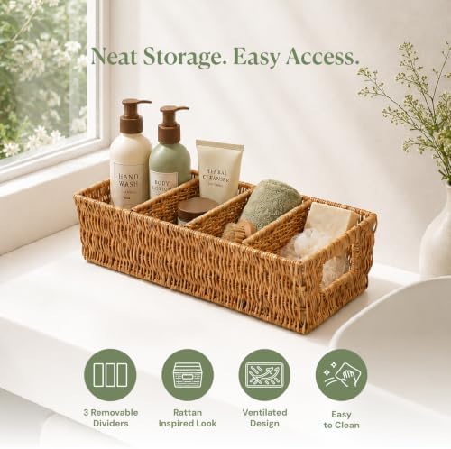 2PCS Rattan Pantry Organizer Baskets with Removable Dividers - Image 3