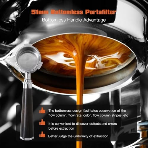 New 51mm Espresso Bottomless Portafilter 3 Ears with Black Handle Compatible for CASABREWS CM5418 and 3700 Essential, with Puck Screen, Double Shot Filter Basket - Image 4