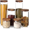 SiliFine Glass Pantry Storage Jar with Lid, 6 Set, Wood Lid by SiliFine