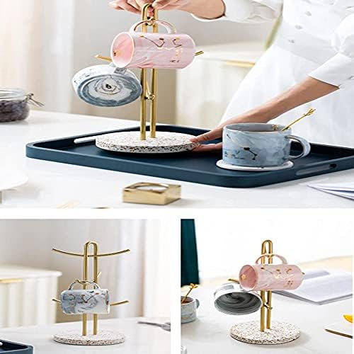 6 Cup Mug Tree Marble Gold-Plated Cup Holder Glass Cup Hanger Kitchen Storage Rack Household Jewelry Rack - Image 6