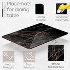 Set of 4 Heat Resistant Cork Placemats for Dining Table with Free Set of 4 Matching Drink Coasters Marble Design 16 x 12 Inches Cork Backed Hard Placemats (Black & Gold) - Image 2