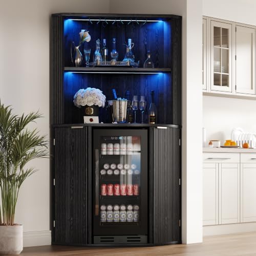 kepptory 71" Corner Bar Cabinet with Mini Fridge Space, LED Light Cabinet - Image 6