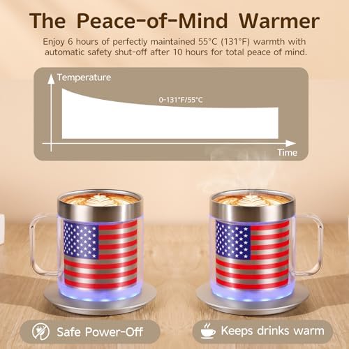 Electric Heating Cup, Mug Warmer with Sliding Lid(American Flag-12oz) - Image 6