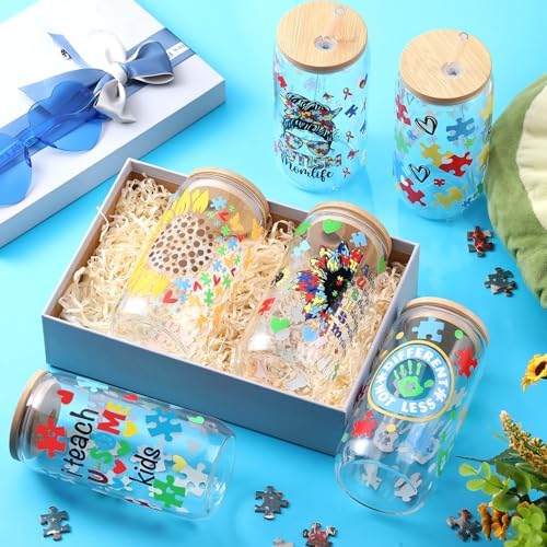 SiliFine 6 Pcs Autism Awareness Glass Cups, 16 oz with Lids - Image 5