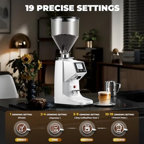 64mm Commercial Electric Coffee Grinder, SS Flat Burr Touchscreen, White - Image 5