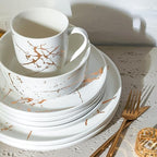 Stone Lain Porcelain 16 Piece Dinnerware set, 4 Full White Gold Splash Sets - Image 3