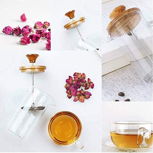 zaizai French Press Coffee Makers Olive Wood Coffee Maker Glass Pressure Pot 350 / 600ml teapot (Size: 600ml) - Image 7